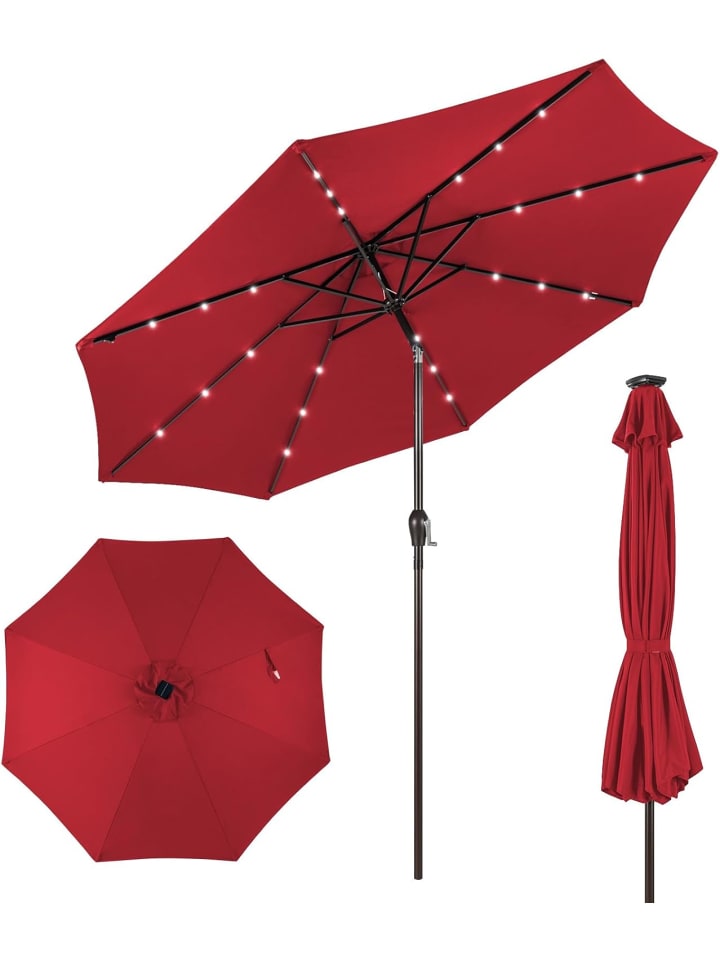 COSTWAY Sonnenschirm 300 cm mit LED-Solar-Beleuchtung in Rot günstig kaufen onesize