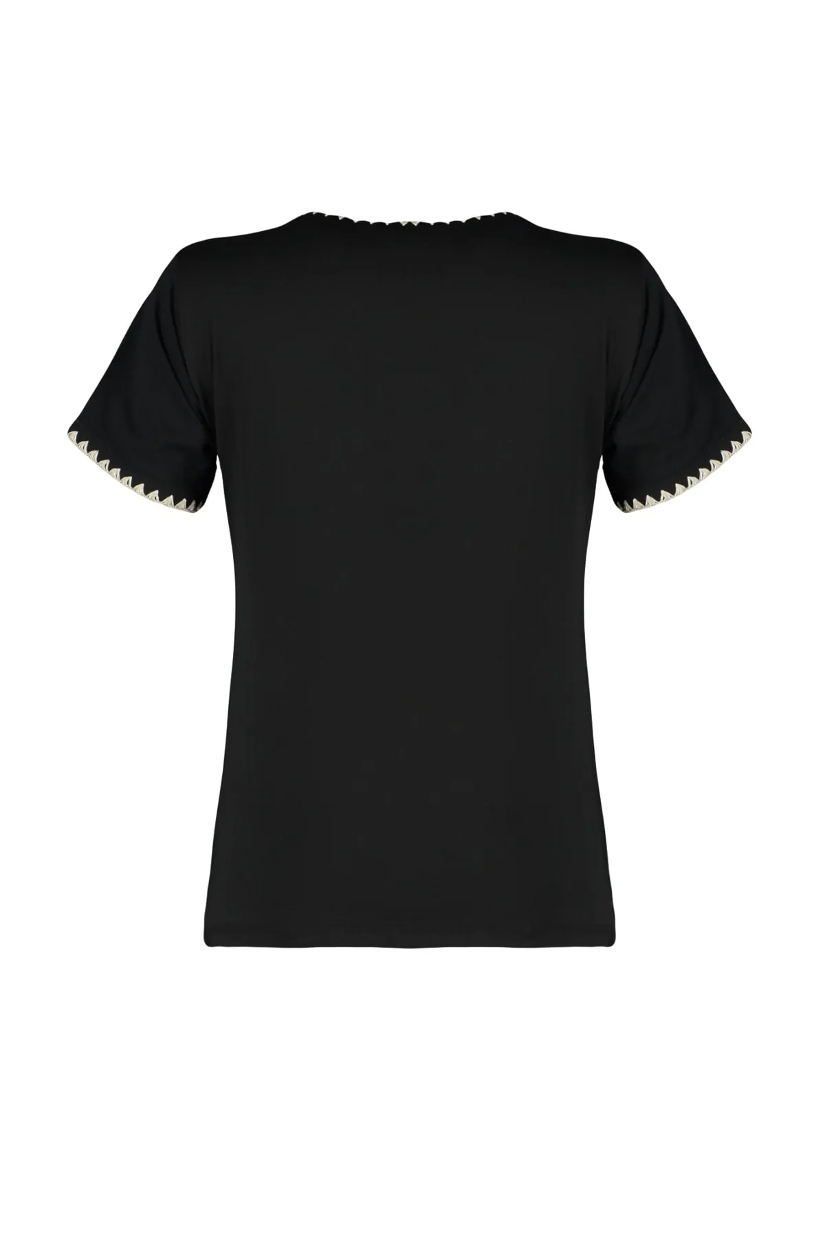 Trendyol Collection  Schwarzes Basic-Strick-T-Shirt aus 100 % Baumwolle mit Rundhalsausschnitt und Kontrastnähten TWOSS19AD0085