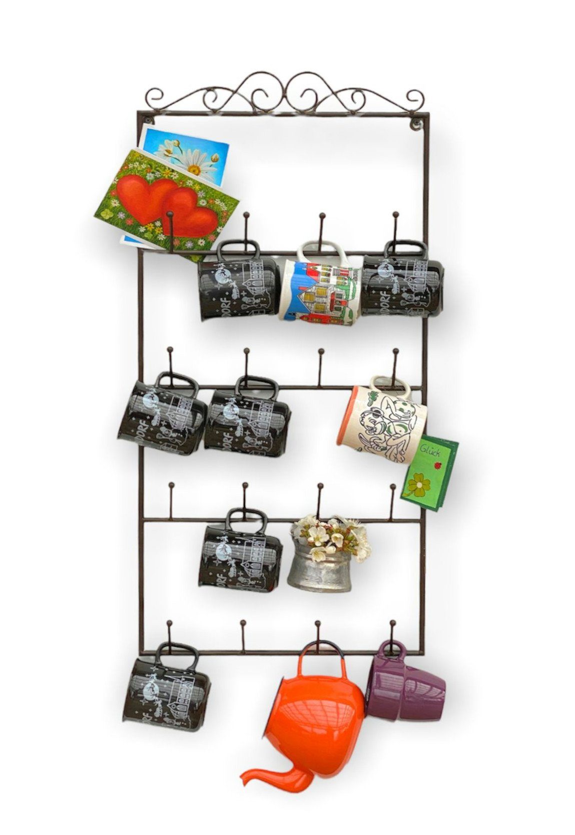 DanDiBo Gläserhalter Tassenhalter Wand Metall Hakenleiste mit 16 Haken Braun 75 cm Tassenhaken Küche Vintage Antik Becherhalter Tassenständer Tassenregal Wandmontage, auch als Schlüsselhalter geeignet