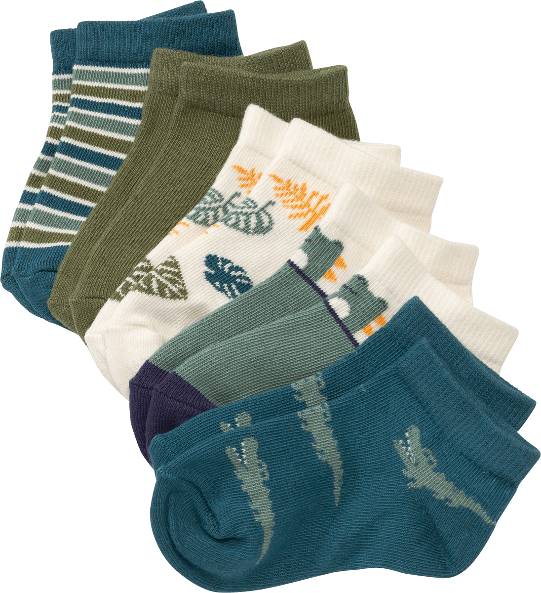 Sneaker Socken mit Krokodil-Muster, blau + grün, Gr. 27/29, 5 St