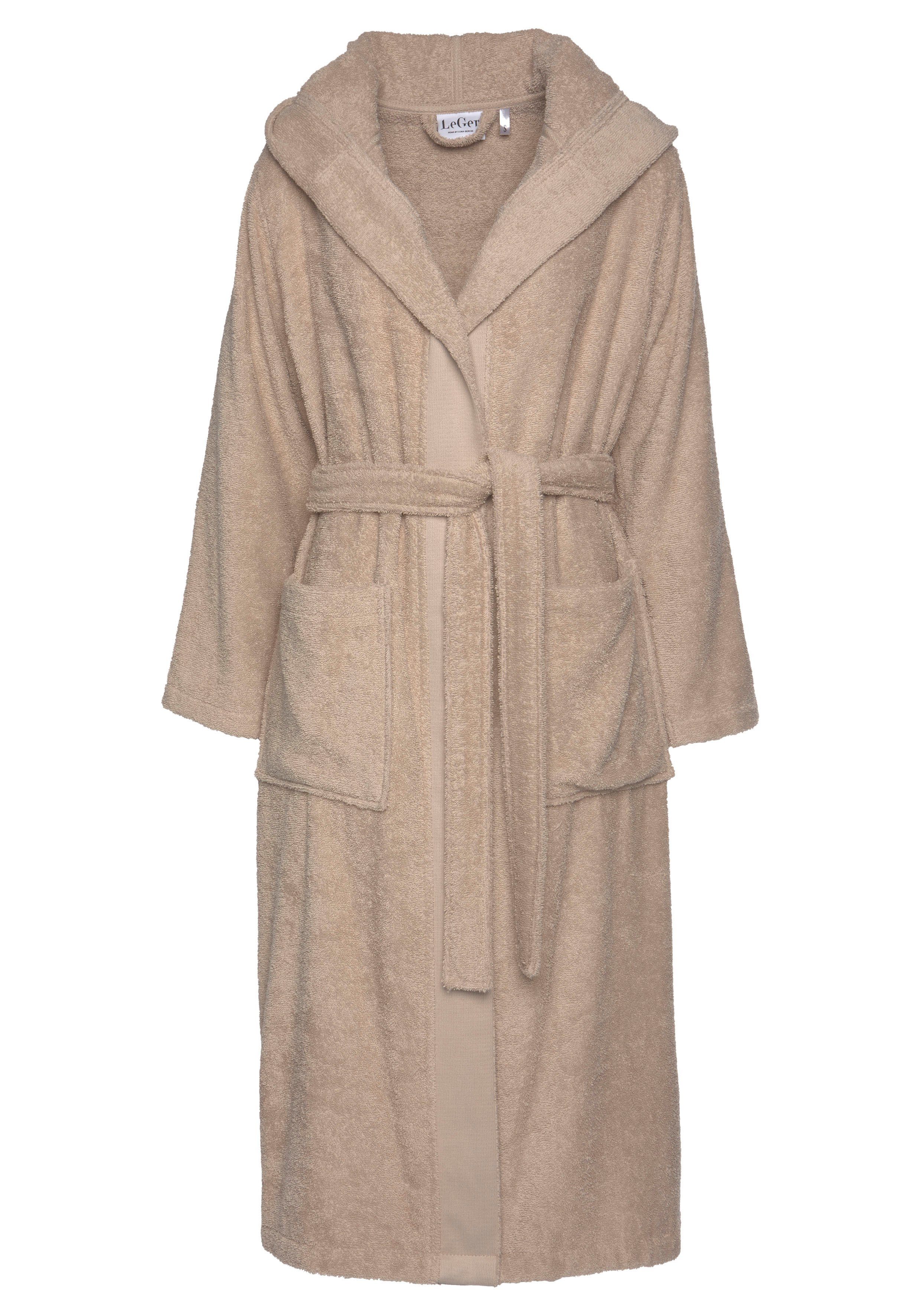 LeGer Home by Lena Gercke Damenbademantel Anisa, Langform, Walkfrottee, Bademantel mit Frottier Logo an der Kapuze, XS-2XL