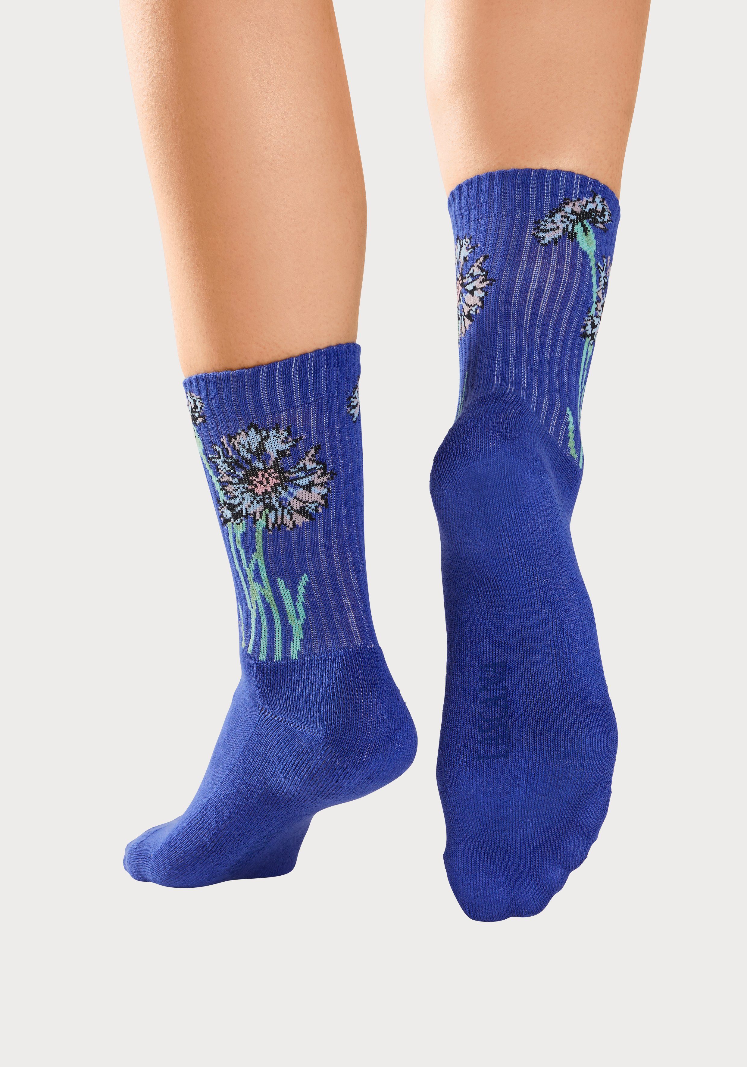 LASCANA Basicsocken (Packung, 4-Paar) mit eingestrickten Blumen Motiven