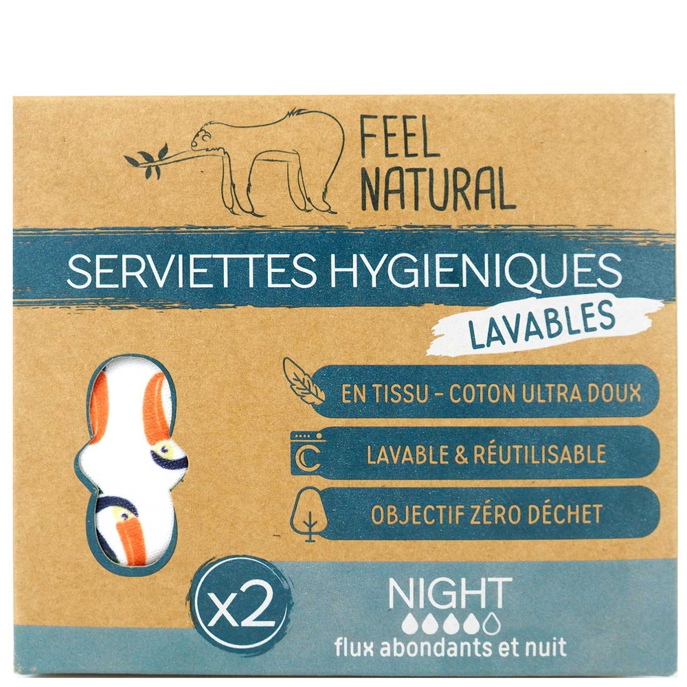 feel natural Lot de 2 serviettes Hygiéniques lavables  - NIGHT Serviettes hygiéniques lavables