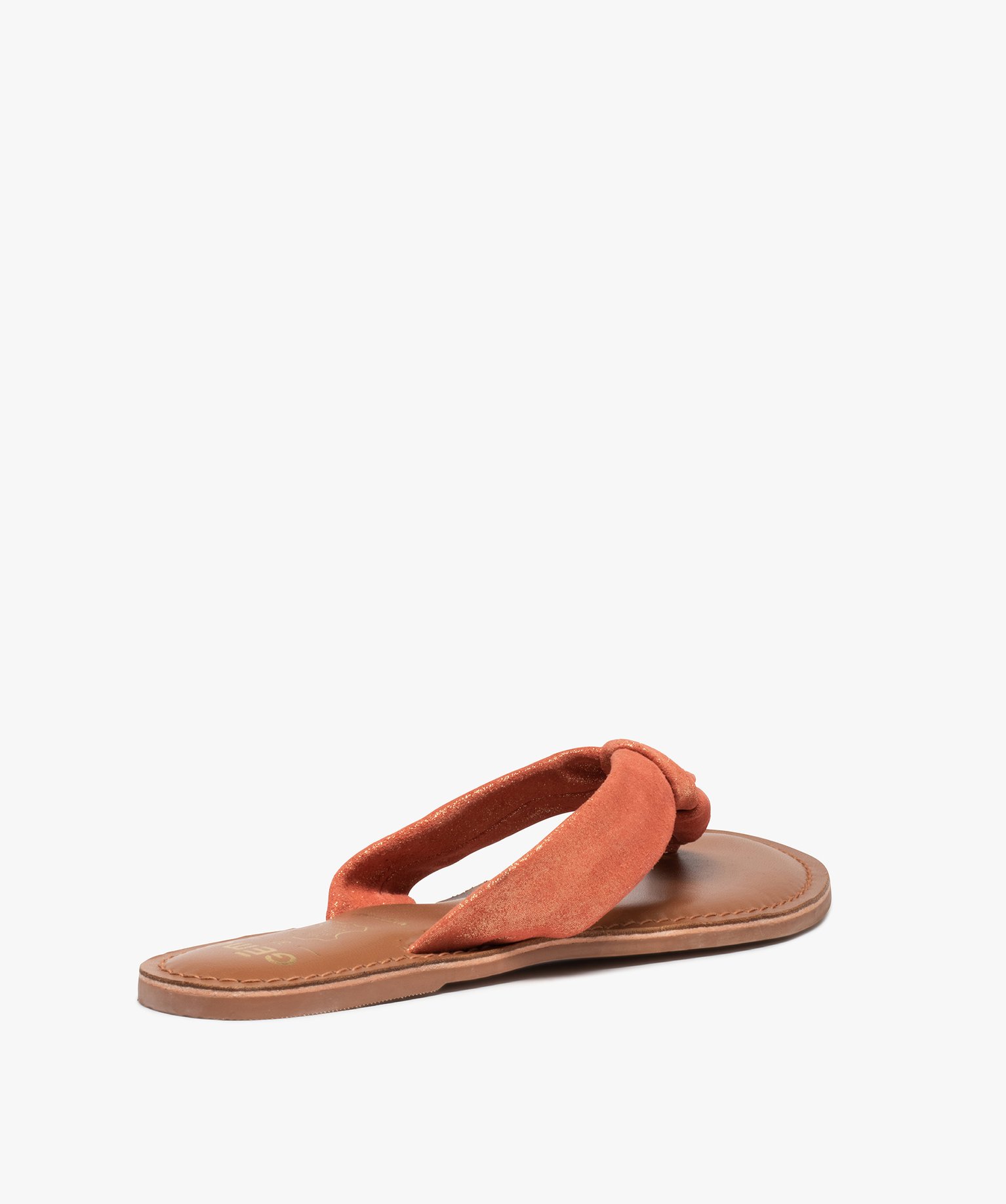 Tongs femme à large bride en cuir finement pailleté orange | GEMO