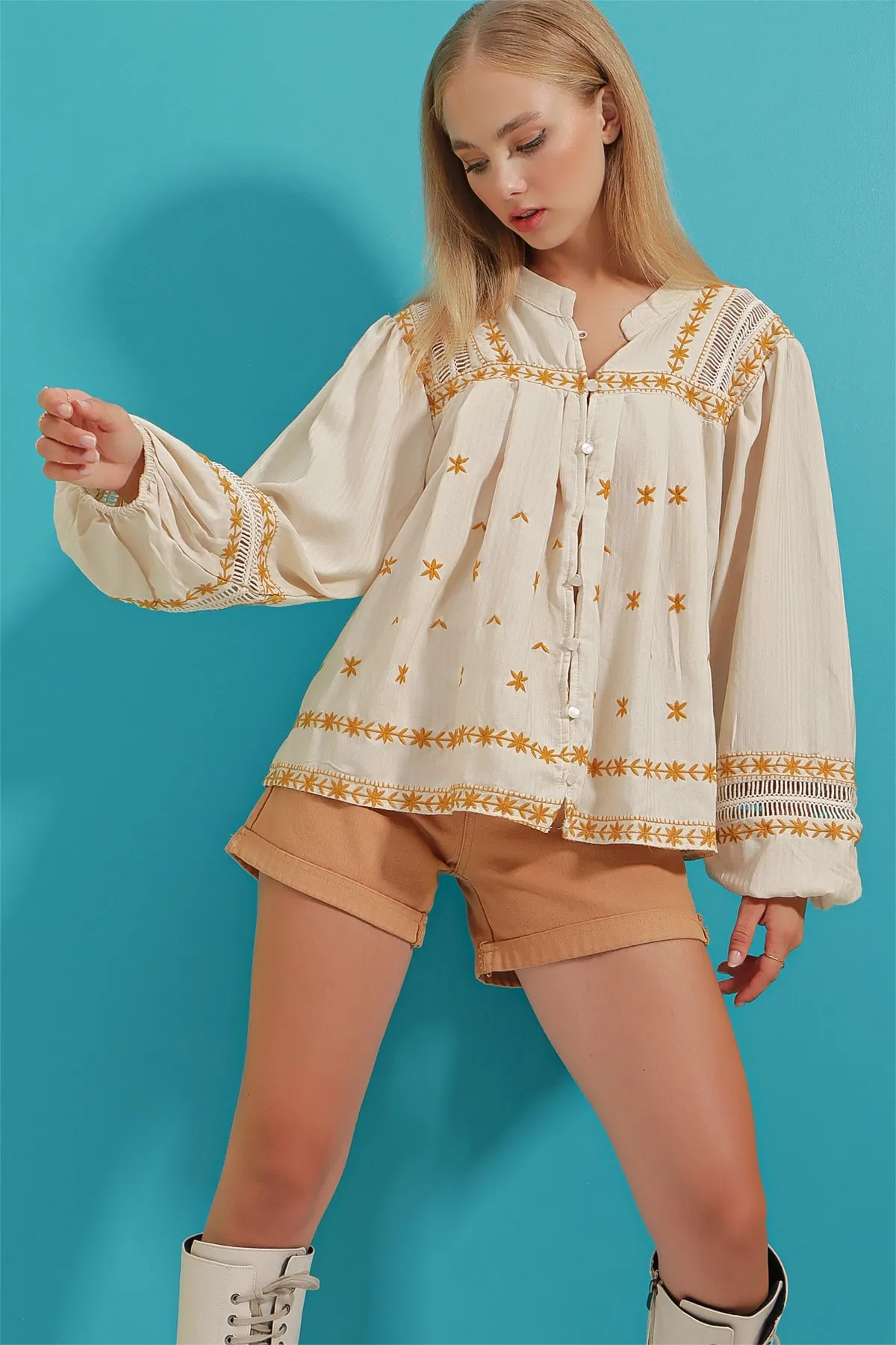 Trend Alaçatı Stili  Hemd - Ecru - Relaxed Fit