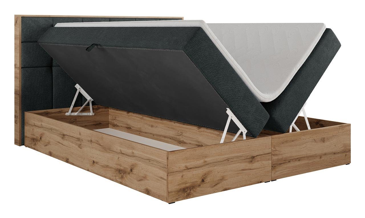 MKS MÖBEL Boxspringbett ALBERO 1, Doppelbett, Multipocket-Matratze, Eiche Holzrahmen, Praktisch