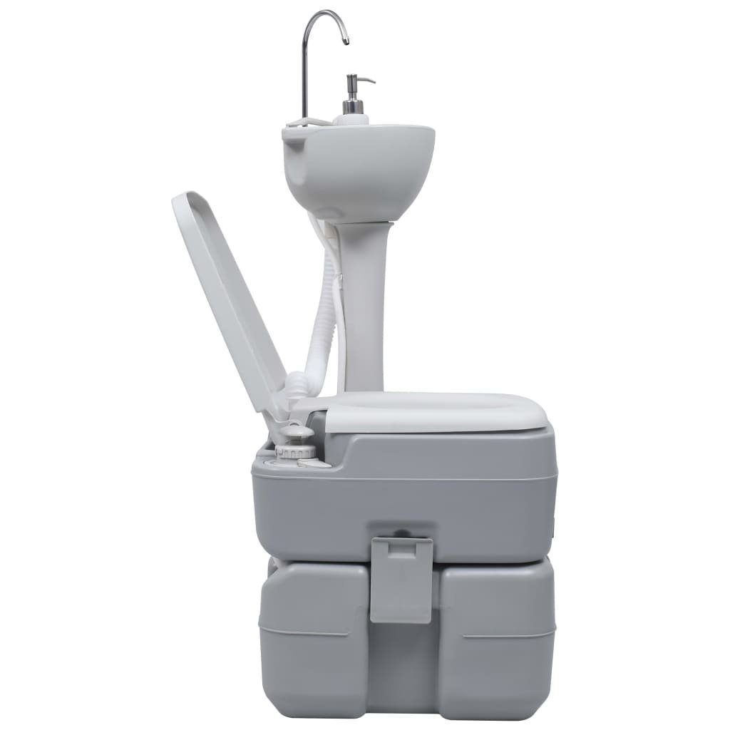 vidaXL Campingtoilette Campingtoilette und Handwaschbecken Set Tragbar Grau