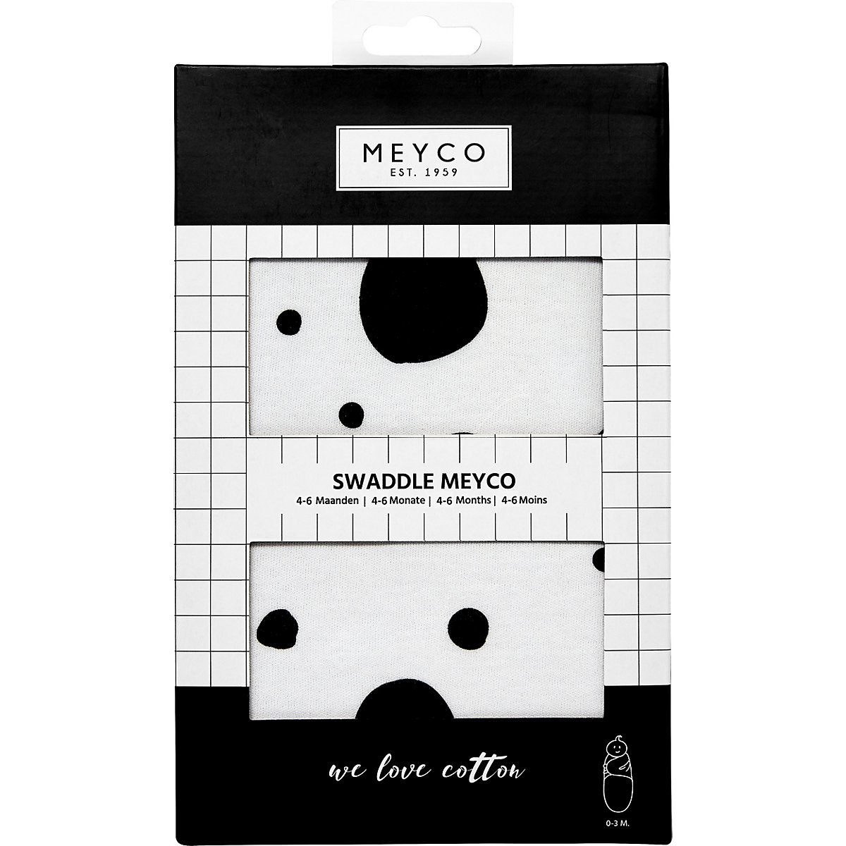 Einschlagdecke SwaddleMeyco Dots, 4 - 6 Monate, schwarz