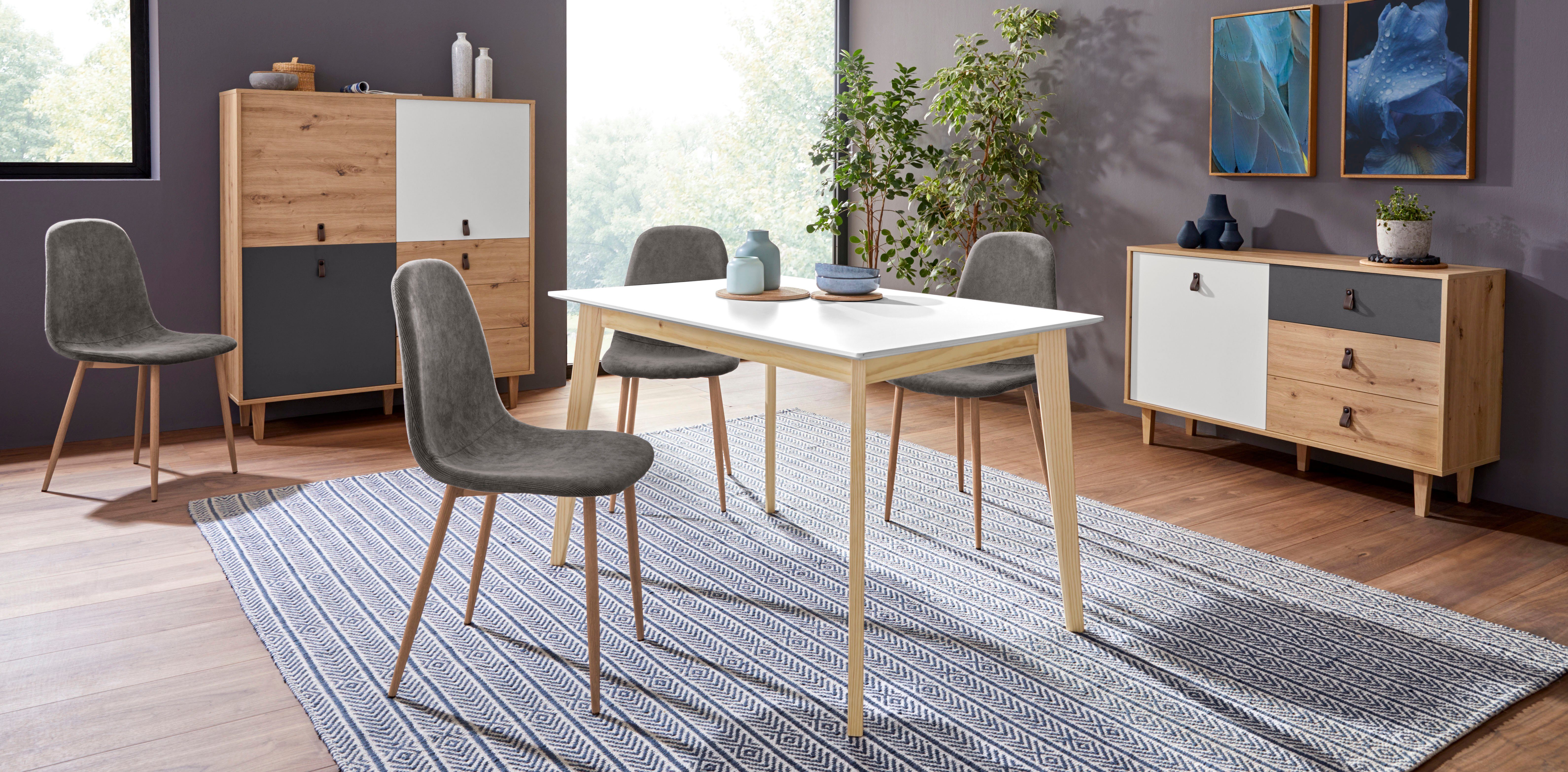 Homexperts Highboard Bristol, Breite 120 cm, Höhe 135 cm, mit massiven Eichefüßen
