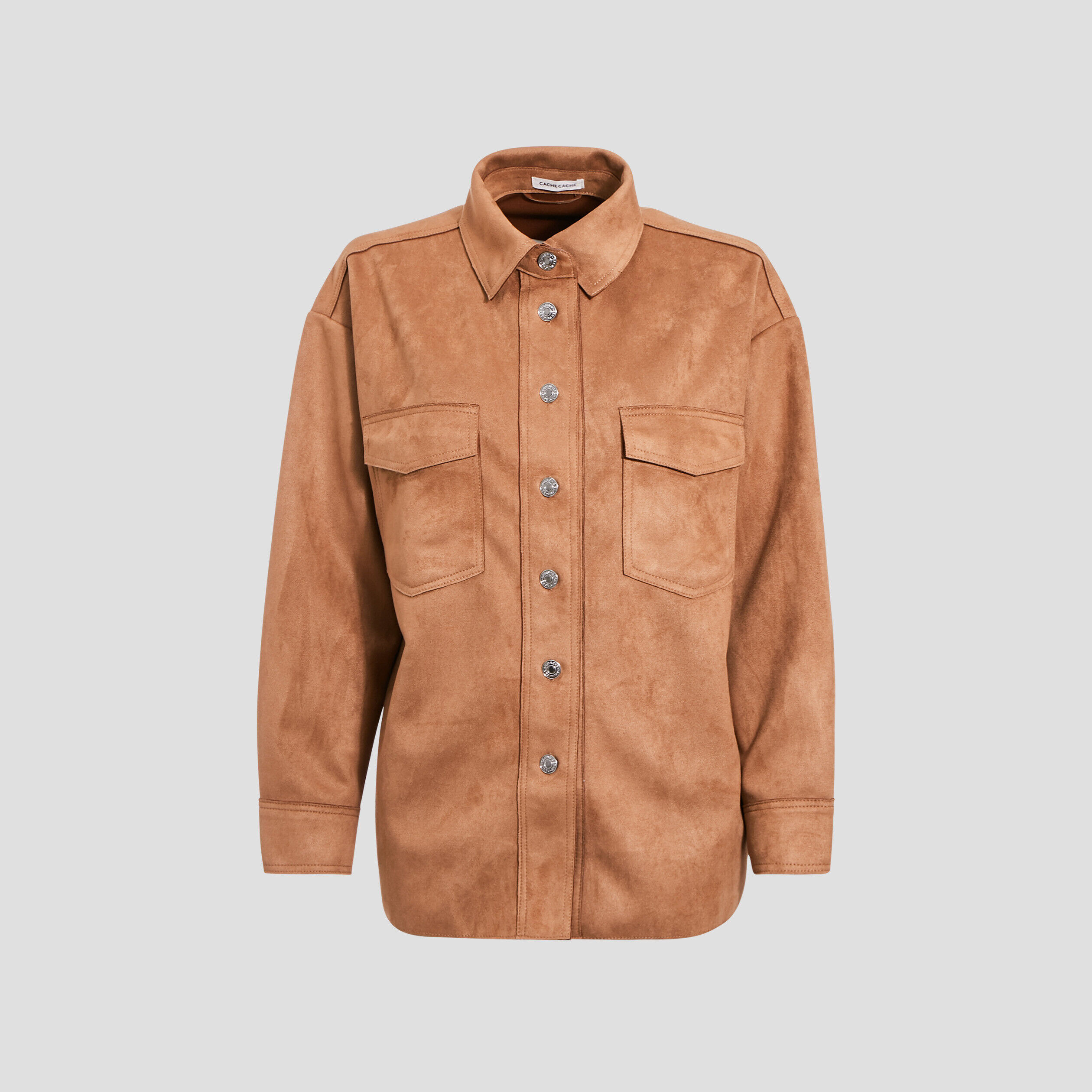 Veste droite boutonnée suédée camel femme | Cache Cache
