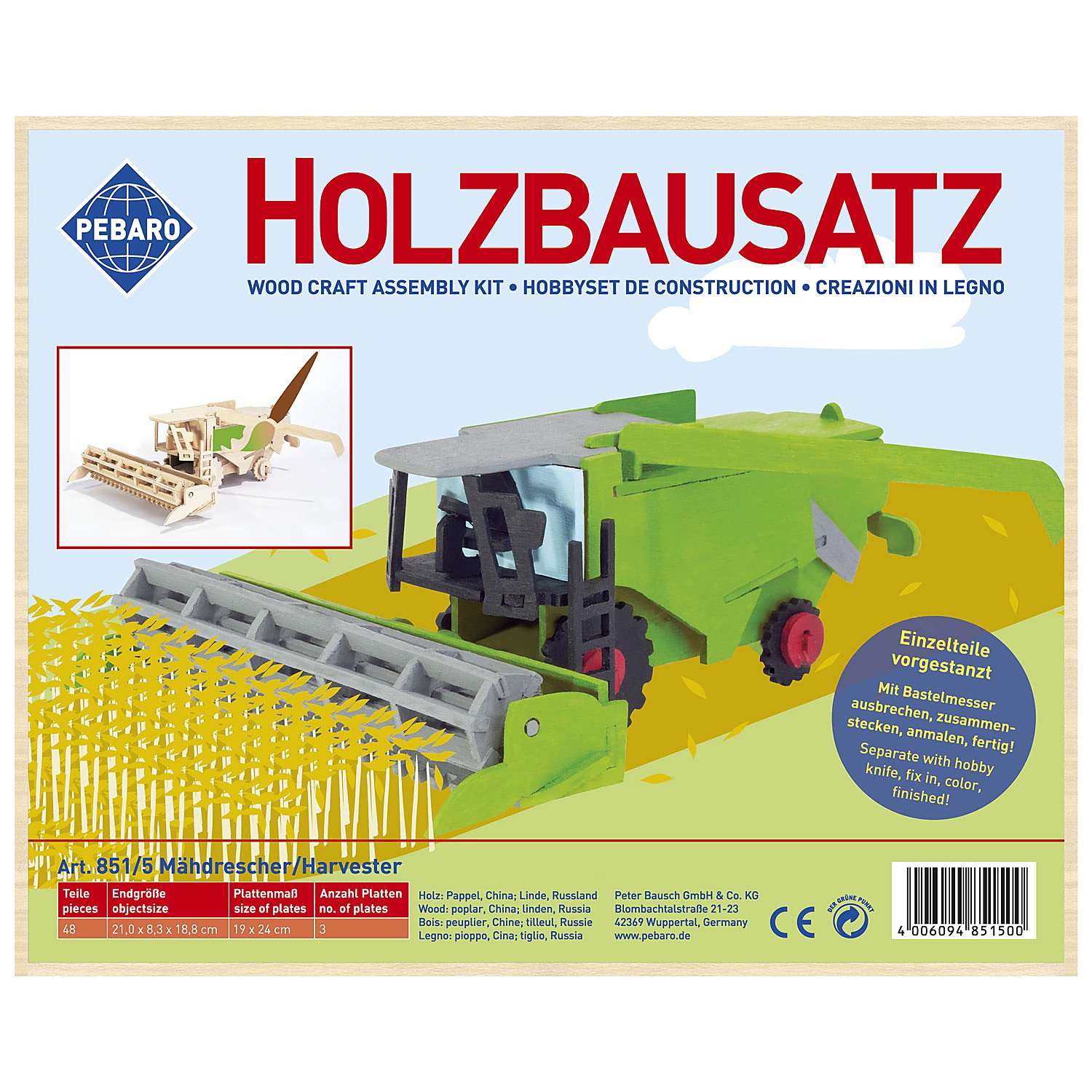 Holzbausatz Mähdrescher, 21 x 18 cm