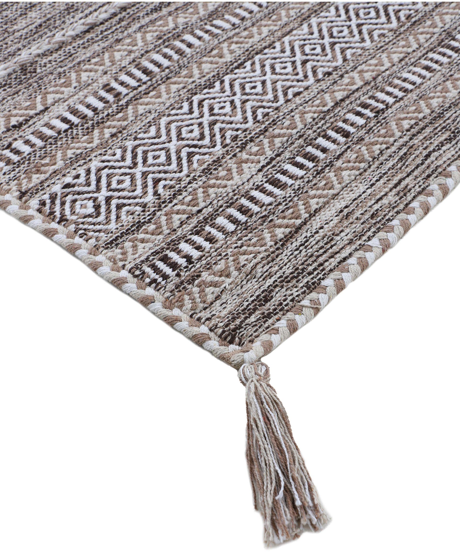 Läufer Kelim Azizi, carpetfine, rechteckig, Höhe: 5 mm, Baumwolle, Wendeteppich mit Fransen, Wohnzimmer