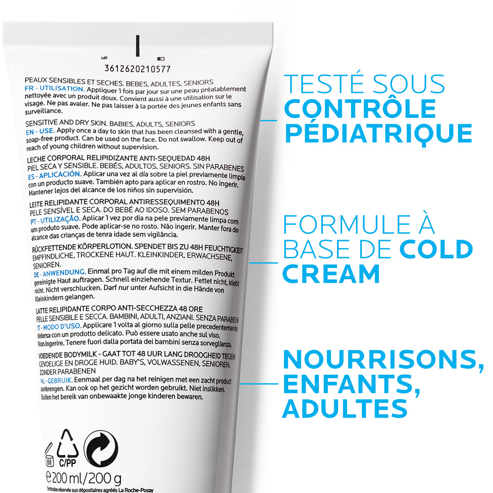La Roche-Posay Lipikar Lait relipidant corps anti-dessèchement 48h 200ml Lait relipidant corps anti-dessèchementPeaux Sèches et Sensibles