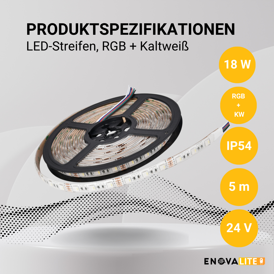 ENOVALITE LED-Streifen, RGB und kaltweißes Licht, IP54, 24 V