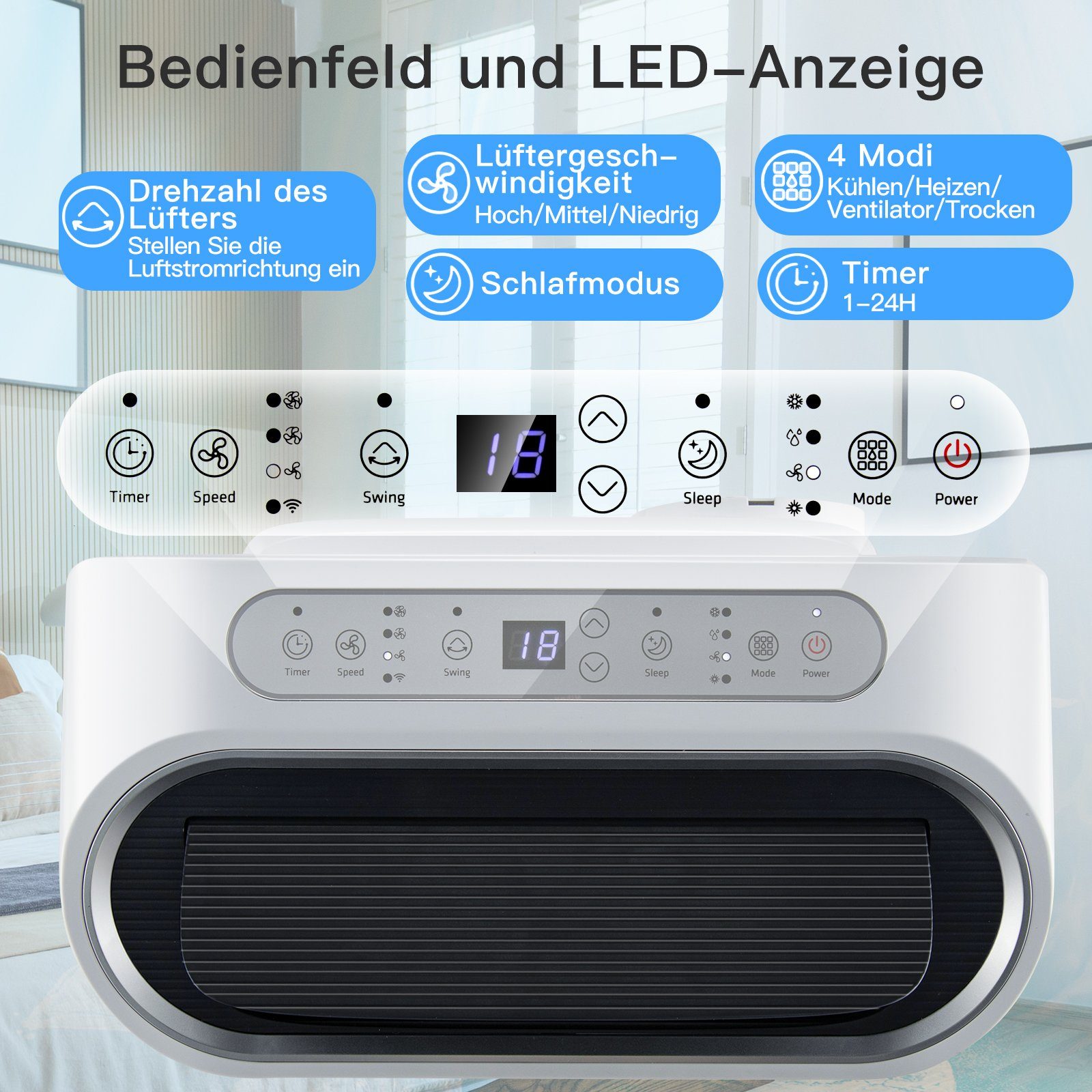 COSTWAY 4-in-1-Klimagerät, Heizlüfter 2,8 kW, 12000BTU/3,5 kW, für 65m³
