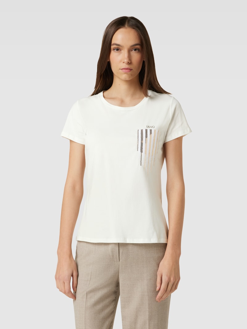 T-Shirt mit Ziersteinbesatz in weiss