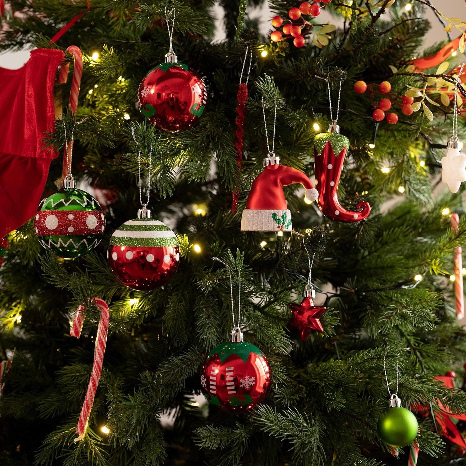 DOPWii Christbaumschmuck 70 Stück Weihnachtsdekoration, Paprika, Sterne, Äpfel, Tomaten