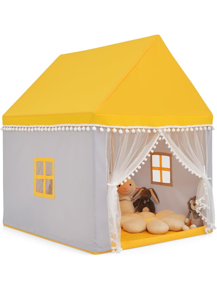 COSTWAY Kinderzelt mit Matte für 3-4 Personen in Gelb günstig kaufen 120 cm
