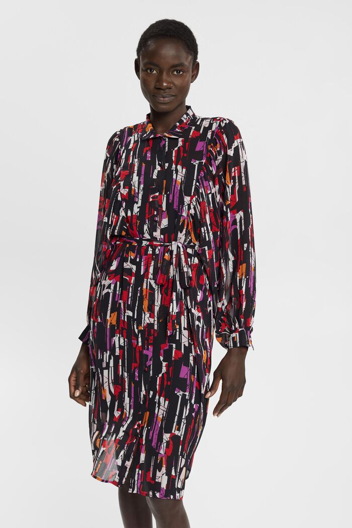 Gemustertes Chiffon-Kleid mit Bindegürtel