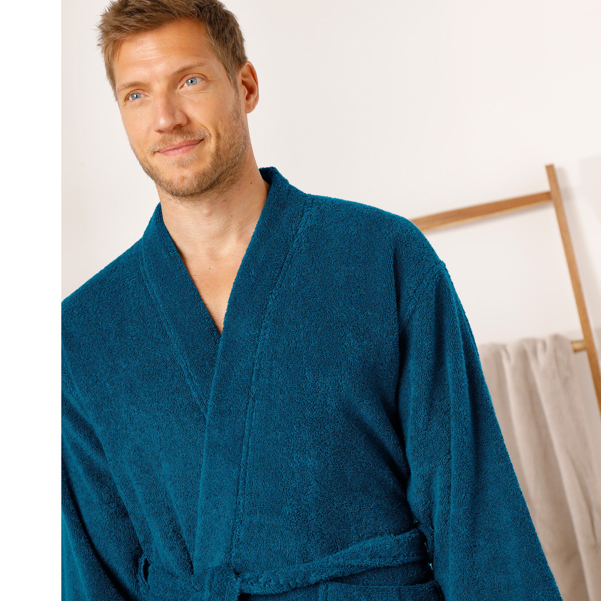 Peignoir mixte adulte col kimono éponge bouclette