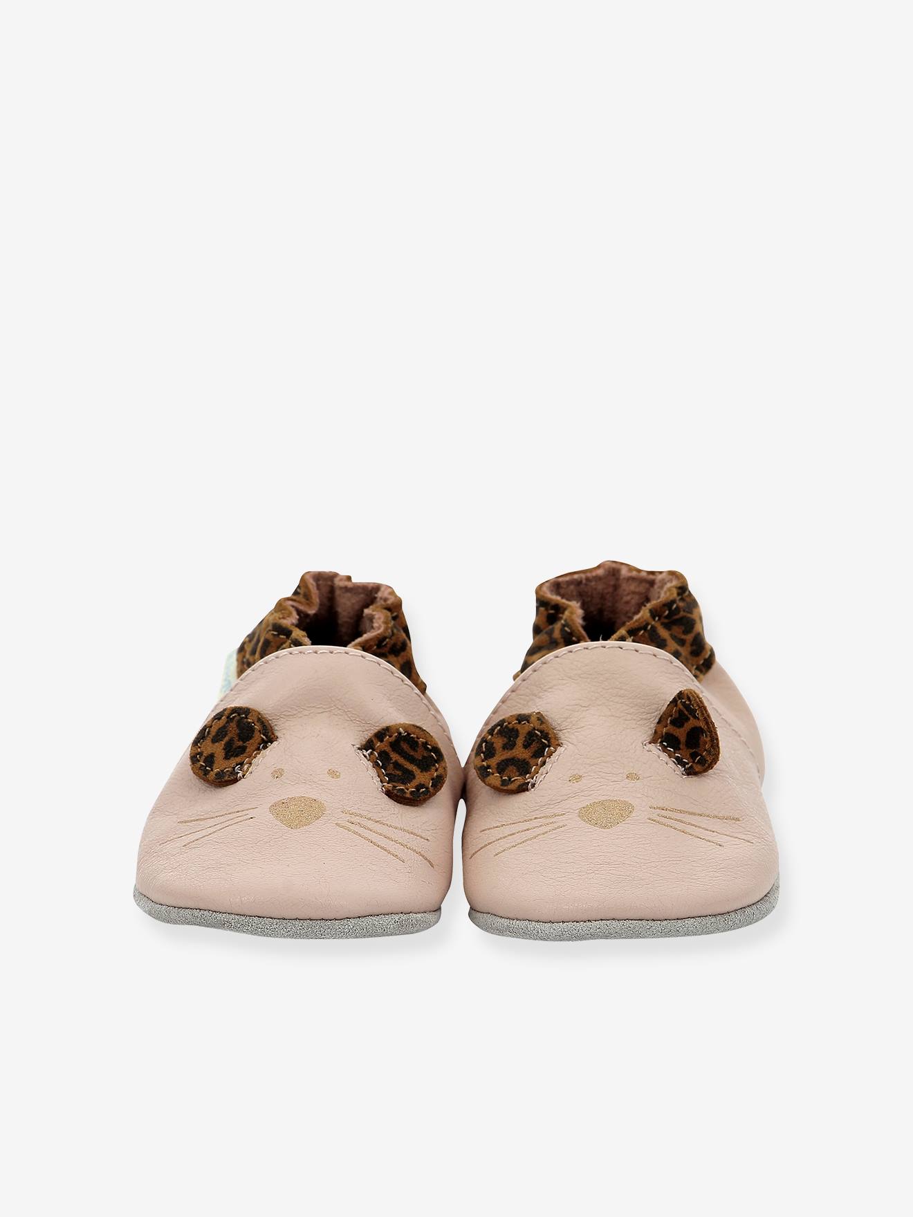 Chaussons cuir souple bébé fille Leo Mouse ROBEEZ© rose