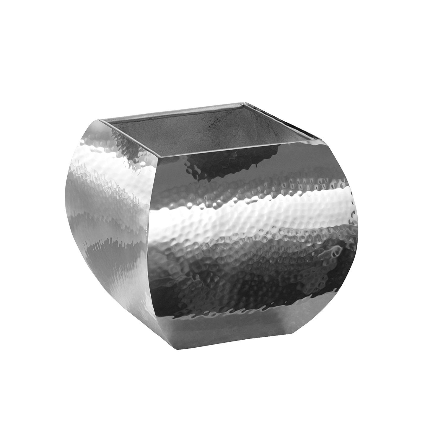 Fink Übertopf Übertopf SQUARE - silberfarben - Edelstahl - H.15cm x B.17cm x T.17cm, Gehämmerte Oberfläche