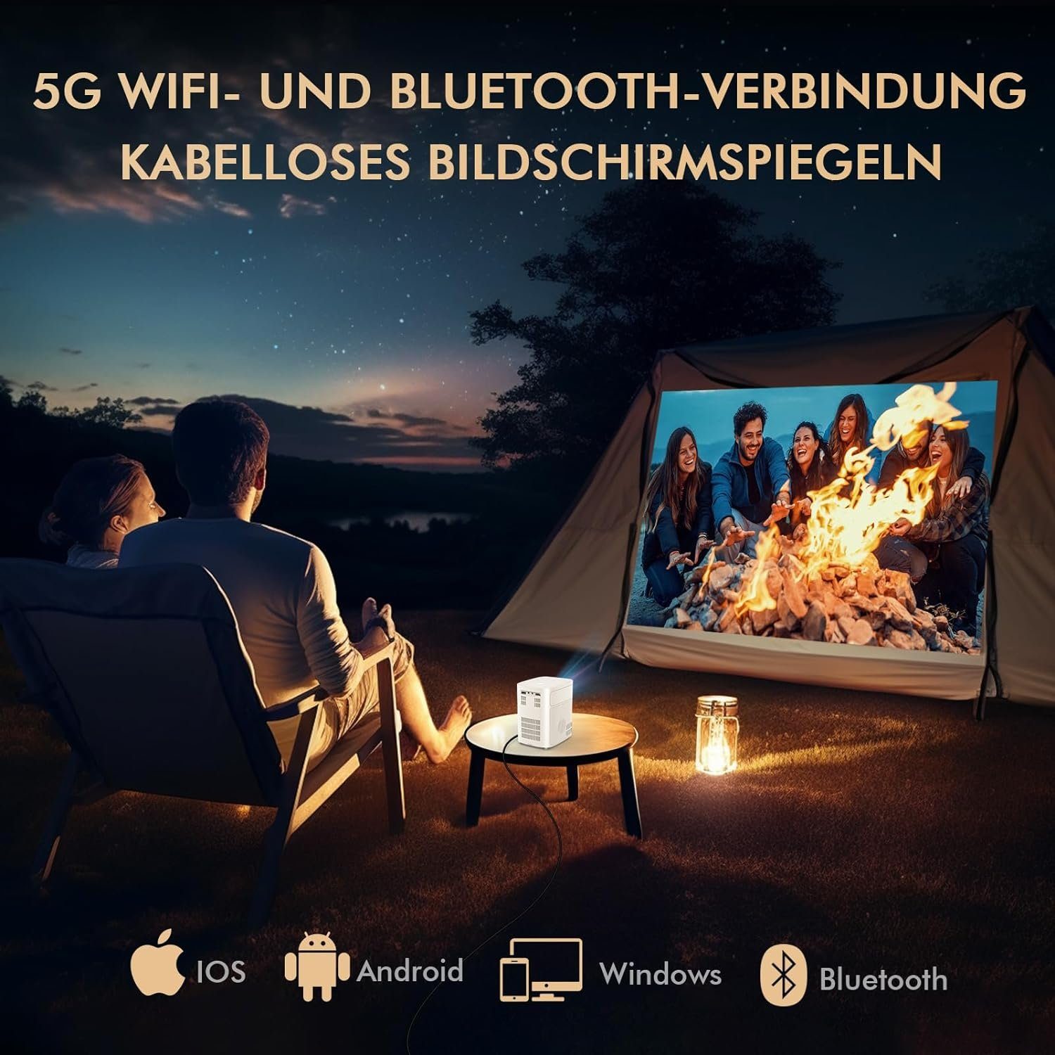 VenirCool Beamer (3840x2160 px, 17000 Lux Dual Hi-Fi Lautsprecher 1.9Lbs Leichter 5G WiFi Movie Beamer)