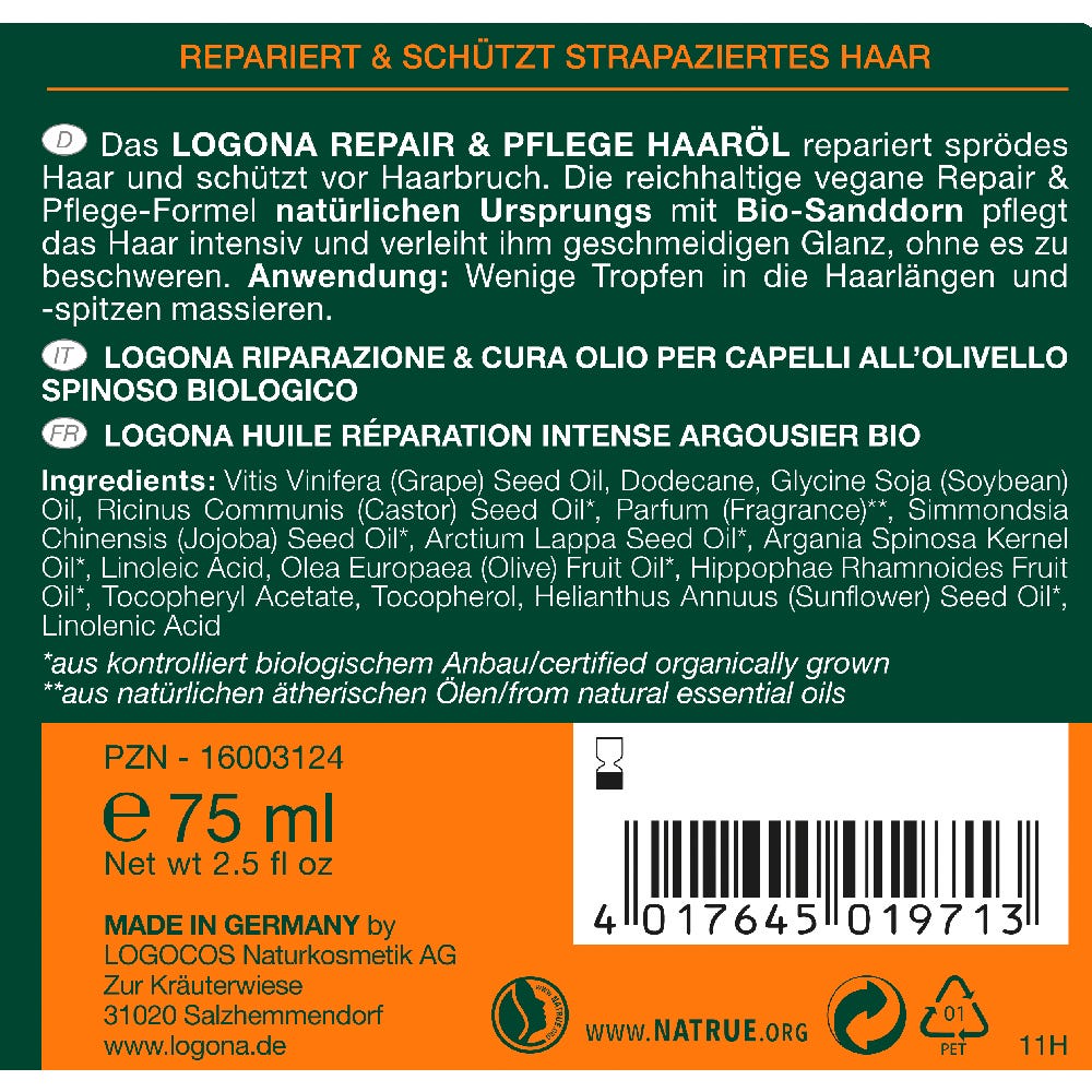 LOGONA Repair & Pflege Haaröl Bio-Sanddorn 75 ml