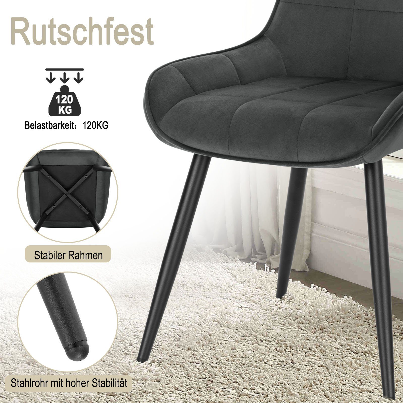 Woltu Esszimmerstuhl (4 St), Polsterstuhl Samt Akzentstuhl mit Rückenlehne
