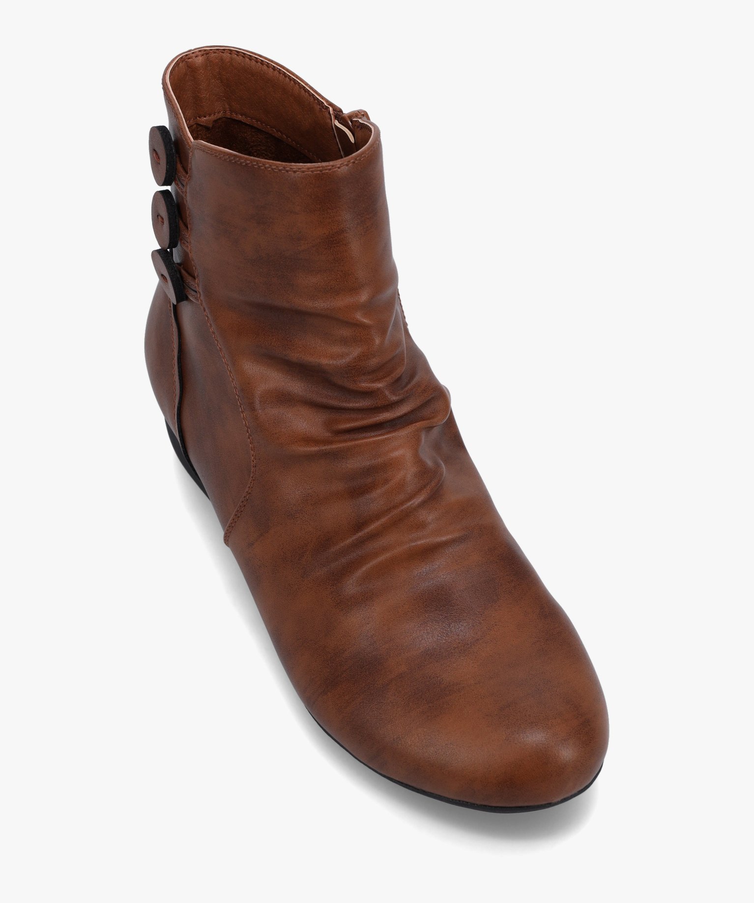 Bottines femme unies à talon plat et dessus drapé camel | GEMO