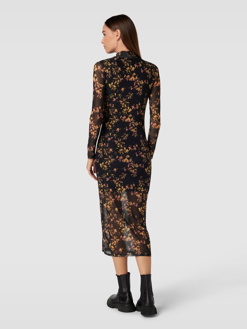 Midikleid mit floralem Muster Modell 'Nasuse' in schwarz