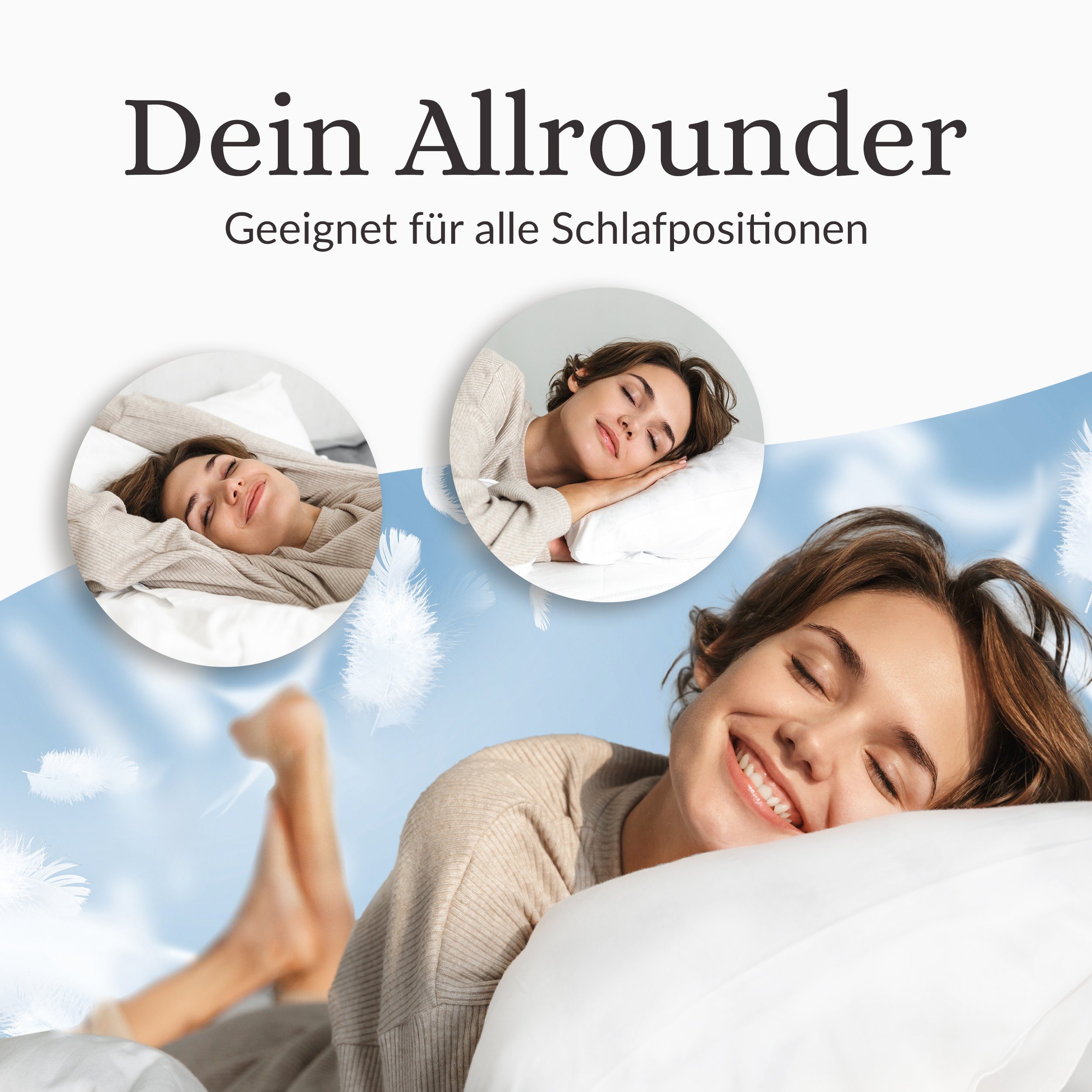 Daunenkissen Wiener Wolkenpolster 80x80cm in zwei Füllstärken, VOYAL LINNEN, Füllung: 70% Federn / 30% Daunen, kuschliges Kopfkissen hergestellt in Deutschland, allergikerfreundlich