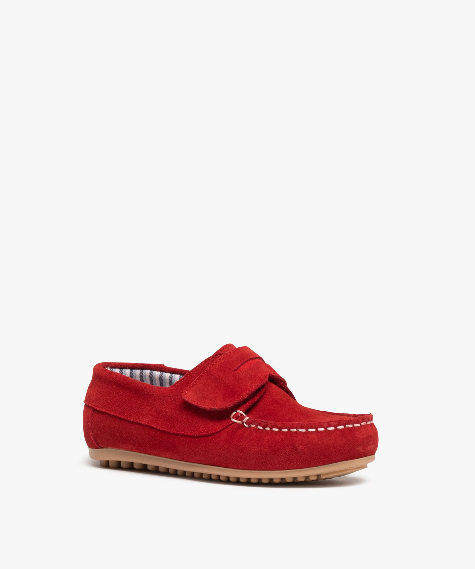 Mocassins Garçon dessus cuir retourné fermeture scratch rouge fonce | GEMO