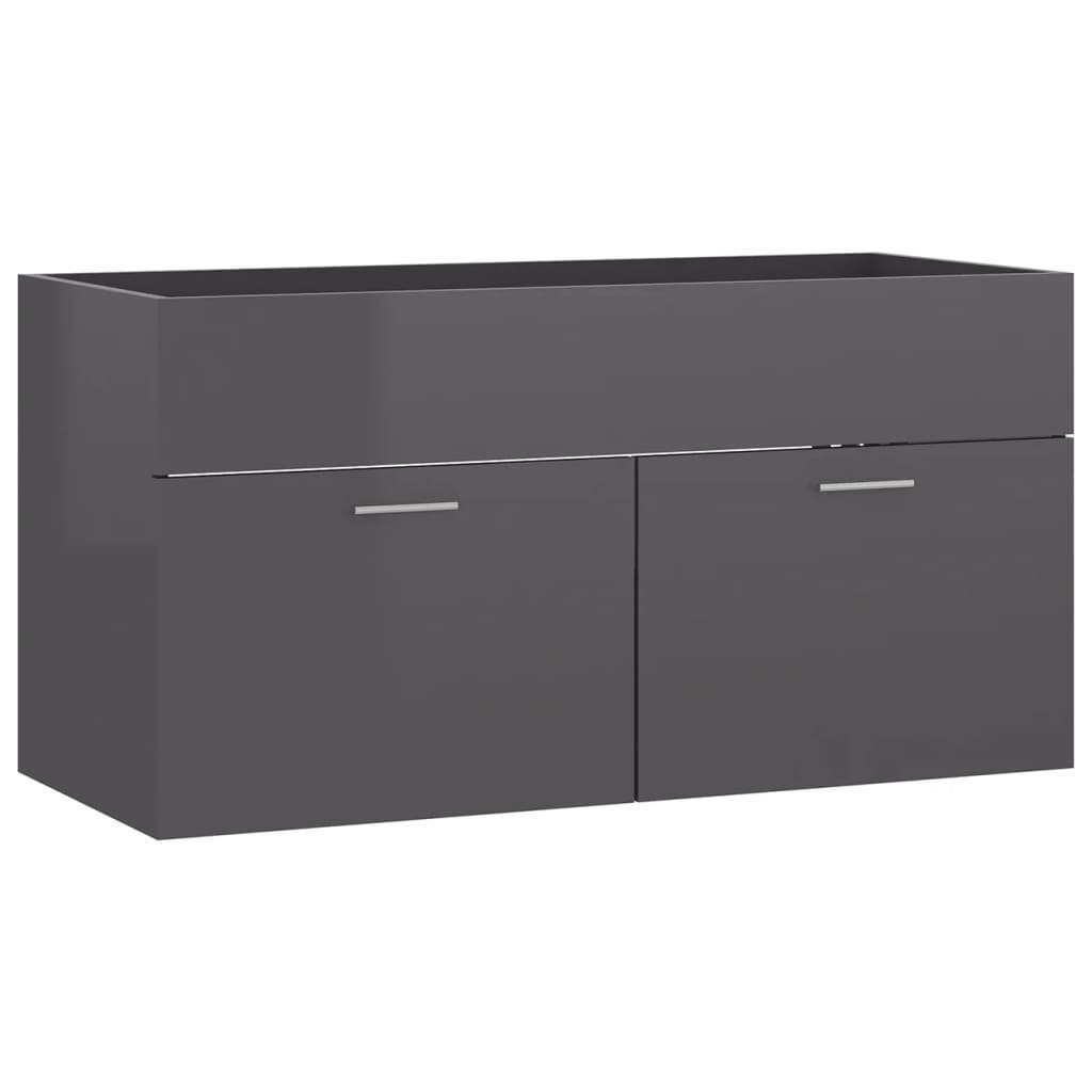 vidaXL Badezimmerspiegelschrank Waschbeckenunterschrank mit Einbaubecken Hochglanz-Grau (1-St)