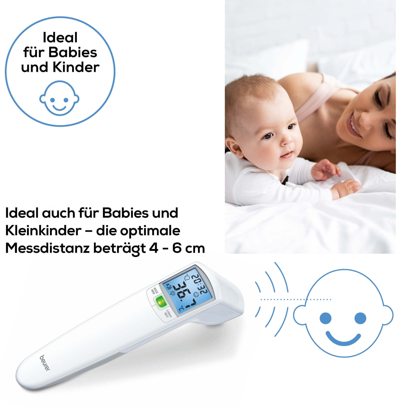 Beurer kontaktloses Thermometer FT 100-Misst die Körper-, Umgebungs- & Oberflächentemperatur mit Infrarot-Messtechnik
