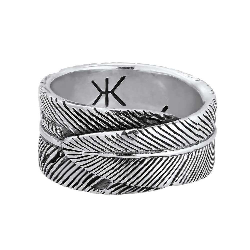 KUZZOI KUZZOI Bague Plume pour homme Déclaration Chunky Vintage Trend Solide en argent s Bague