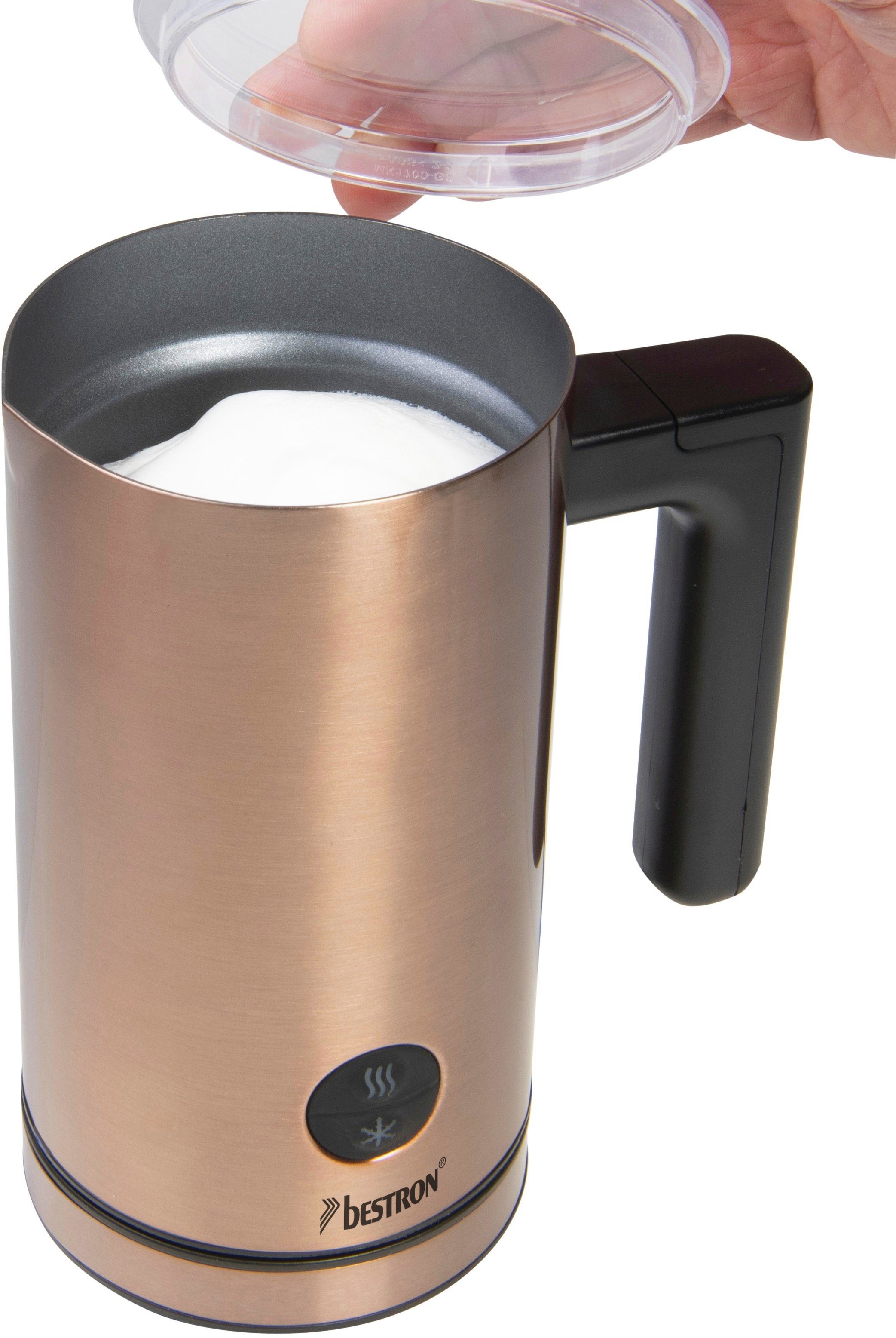 bestron Milchaufschäumer AMK1000CO, 550 W, 360°- Basis, 300ml, antihaftbeschichtet, Füllstandsmarkierung