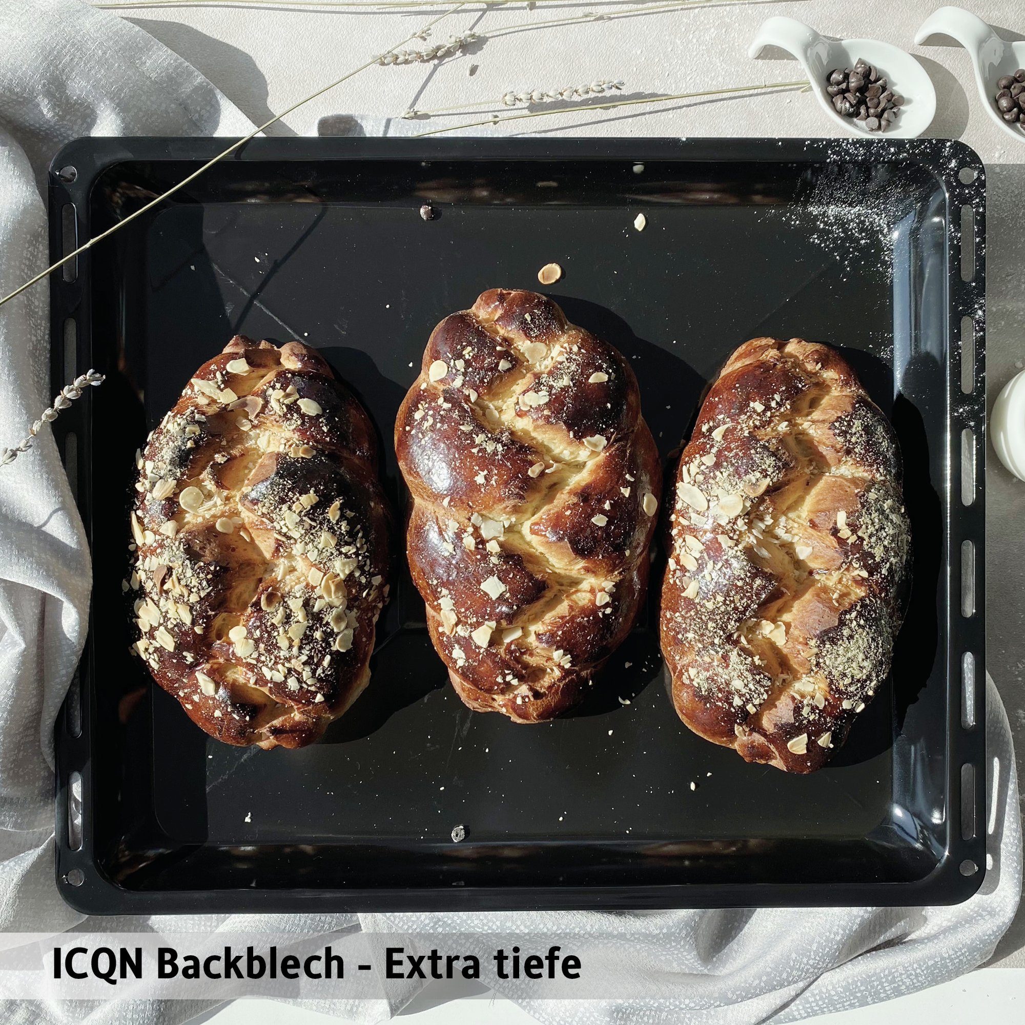 ICQN Backblech 422 x 370 x 25 mm, Emaille, (1-St), Fettpfanne für Backofen und Herd, 42,2x37x2,5 cm