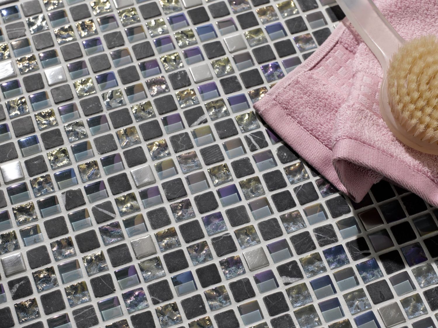 Mosani Mosaikfliesen Glasmosaik Naturstein Mosaik grau glänzend / 10 Matten