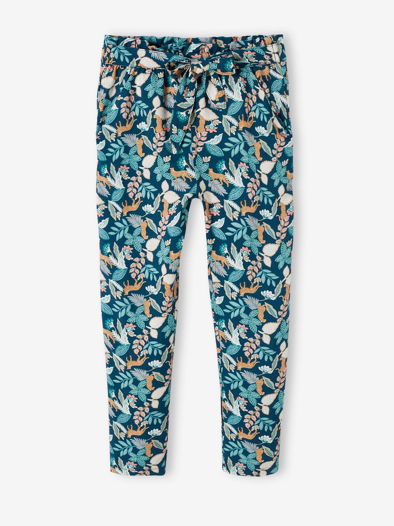 Vertbaudet Mädchen 3/4-Hose aus fließendem Stoff, Blumenprint Oeko-Tex - grün bedruckt