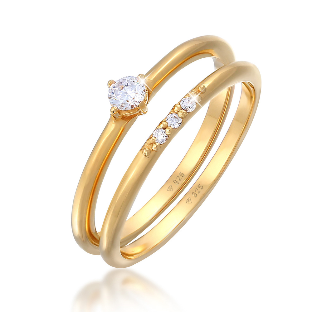 Elli Elli Bague Femmes Set de bagues empilées Solitaire avec des cristaux de zirconium Bague