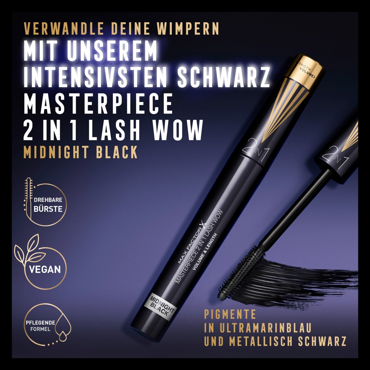 Mascara Masterpiece 2in1 Lash Wow 003 Midnight Black, 7 ml