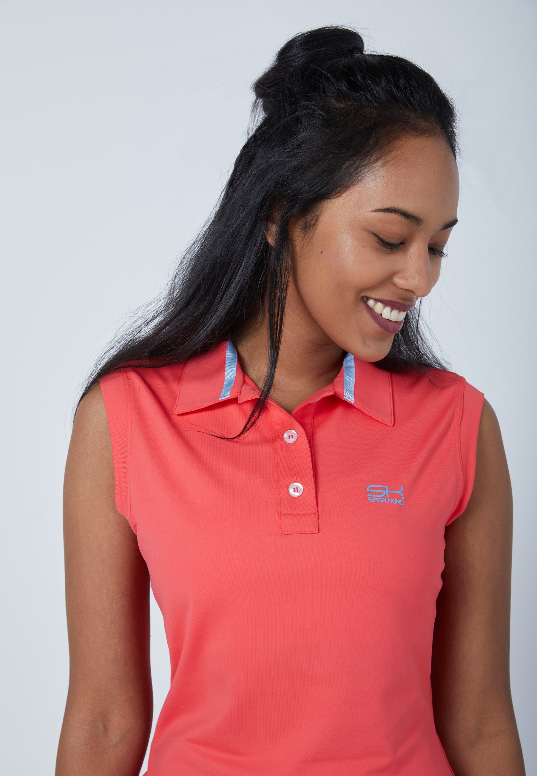 SPORTKIND Tenniskleid Golf Polo Kleid ohne Arm Mädchen & Damen pfirsich