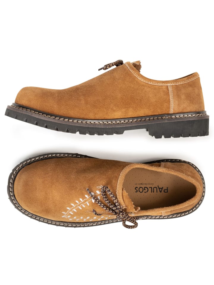 PAULGOS Haferlschuh Trachten Schnürschuh Echtleder Stickerei in Hellbraun günstig kaufen