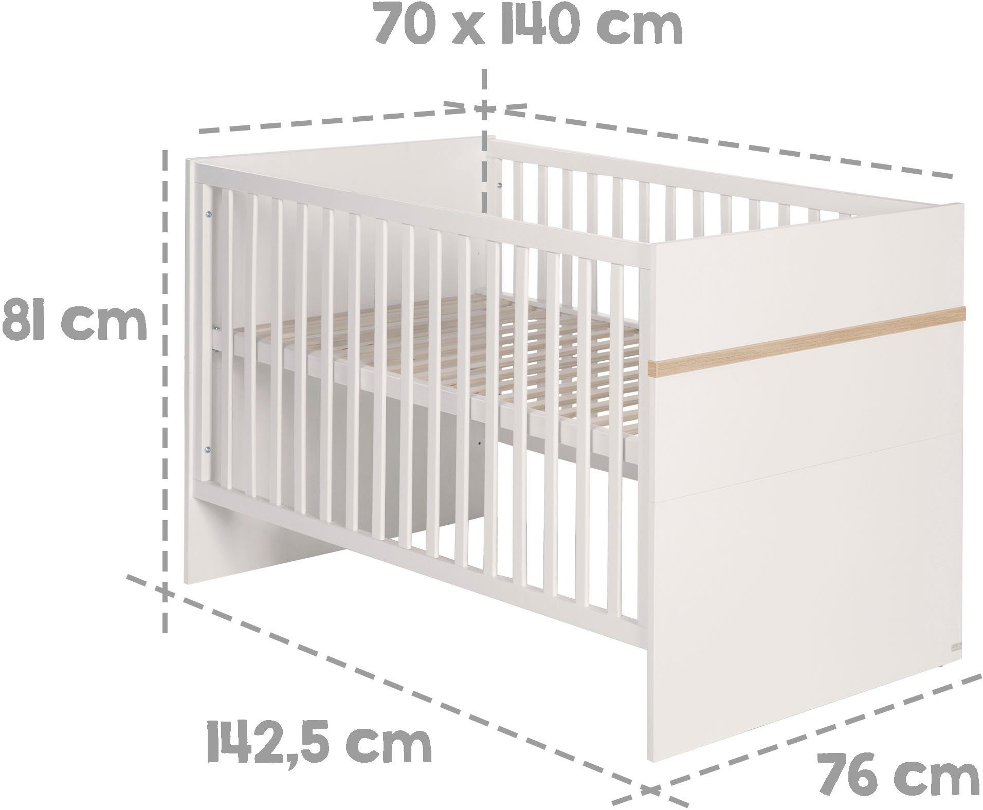 roba® Babyzimmer-Komplettset Pia, (Set, 3-St., Kinderbett, Schrank, Wickelkommode), breit; mit Kinderbett, Schrank und Wickelkommode