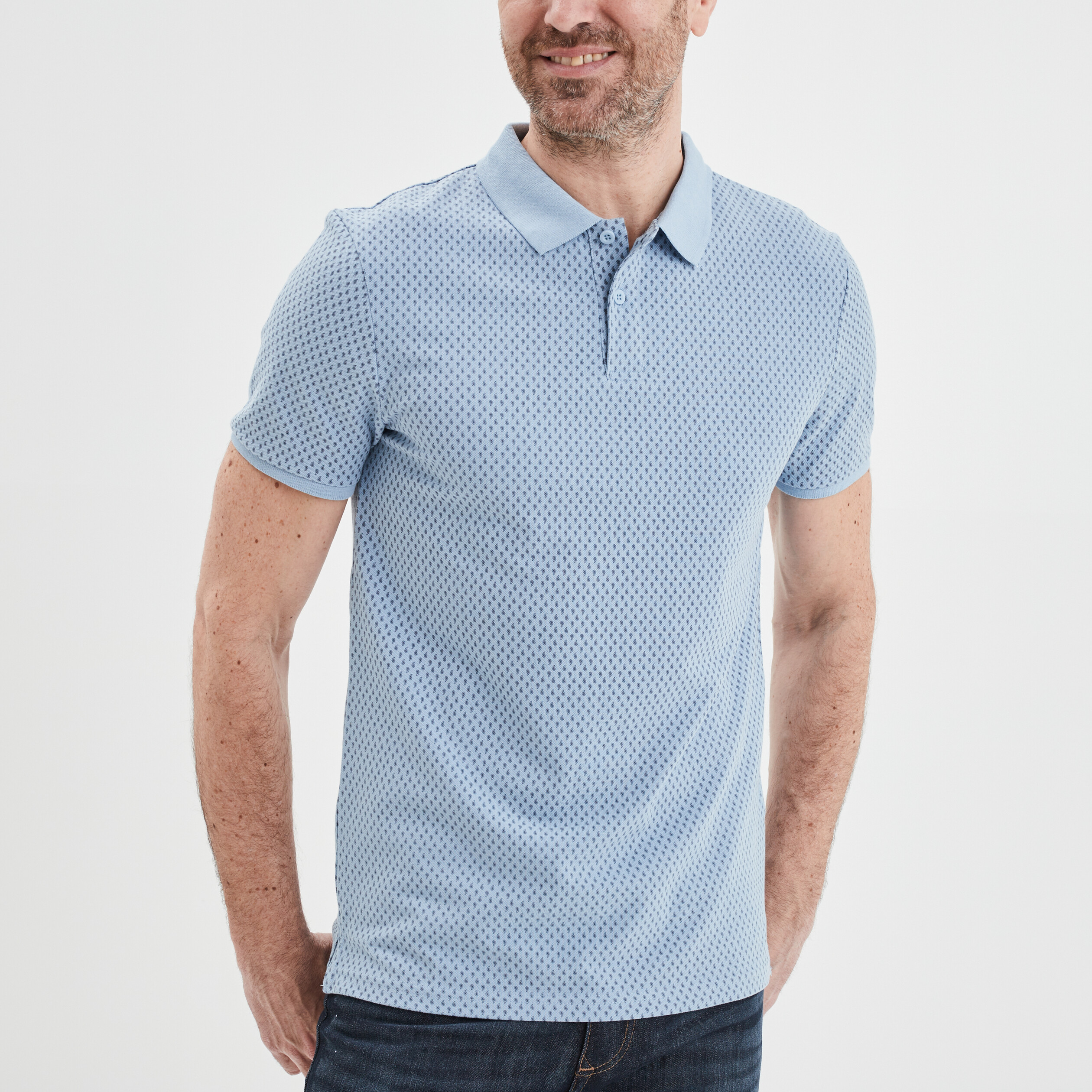 Polo droit manches courtes coton bleu ciel homme | La Halle