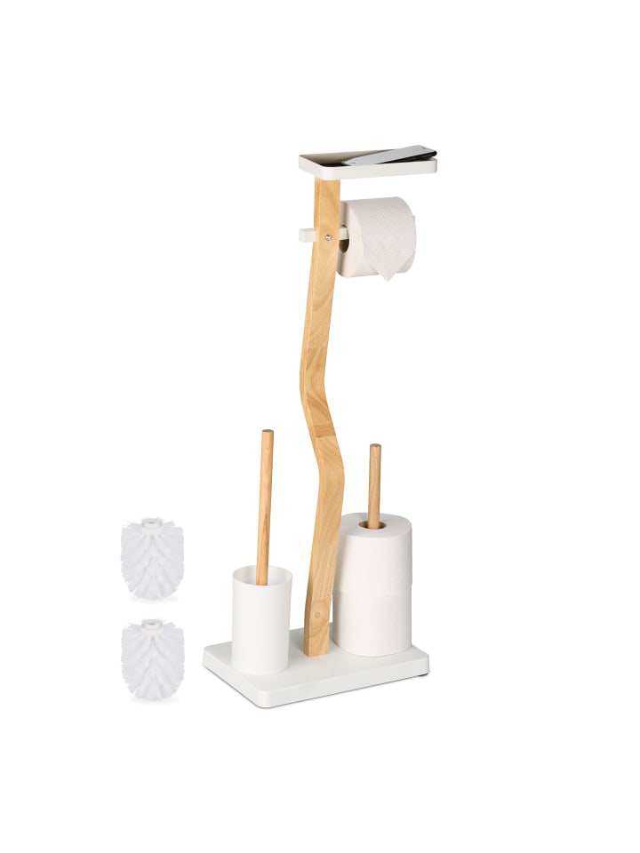 relaxdays WC Garnitur in Weiß/ Natur - (B)30 x (H)80 x (T)20 cm günstig kaufen onesize