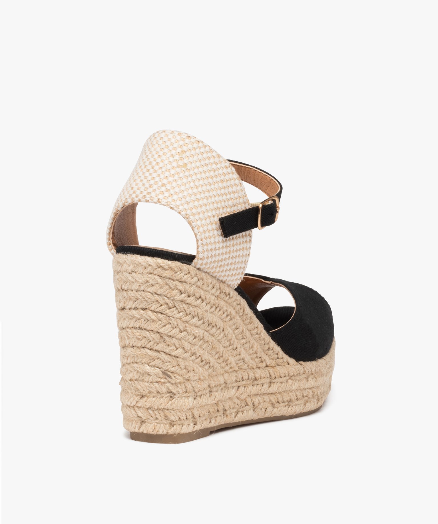 Sandales femme compensées dessus en toile unie noir | GEMO
