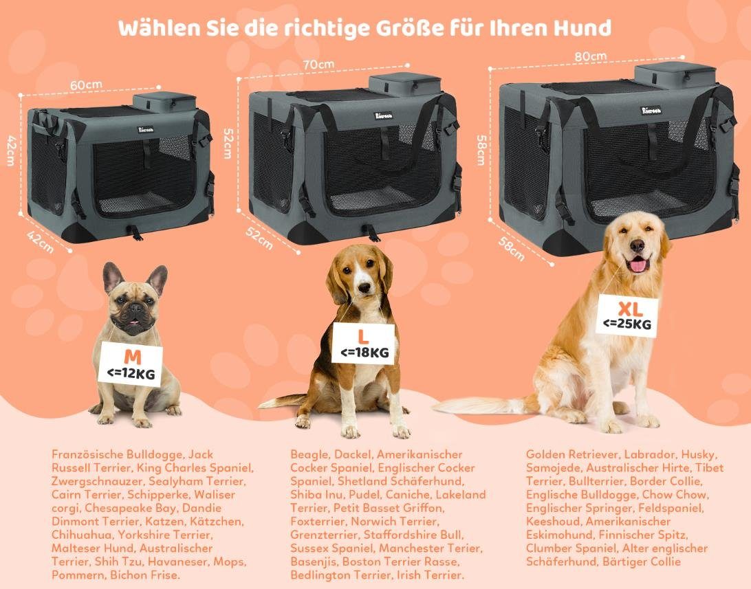 Reerooh Hunde-Transportbox Tiertransportbox Faltbar Hundebox Katzentasche Transportbox Hundenapf