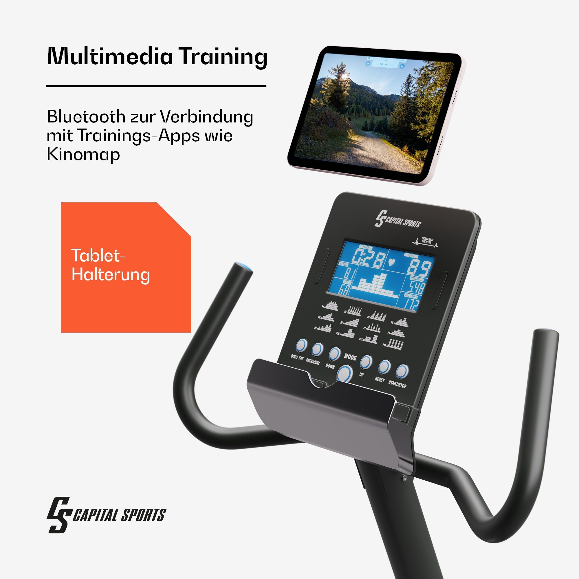 Capital Sports Crosstrainer (Trainingscomputer mit 24 Programmen), Standfahrrad Hometrainer Cardio Trainingsgerät Ausdauertraining Fitnes